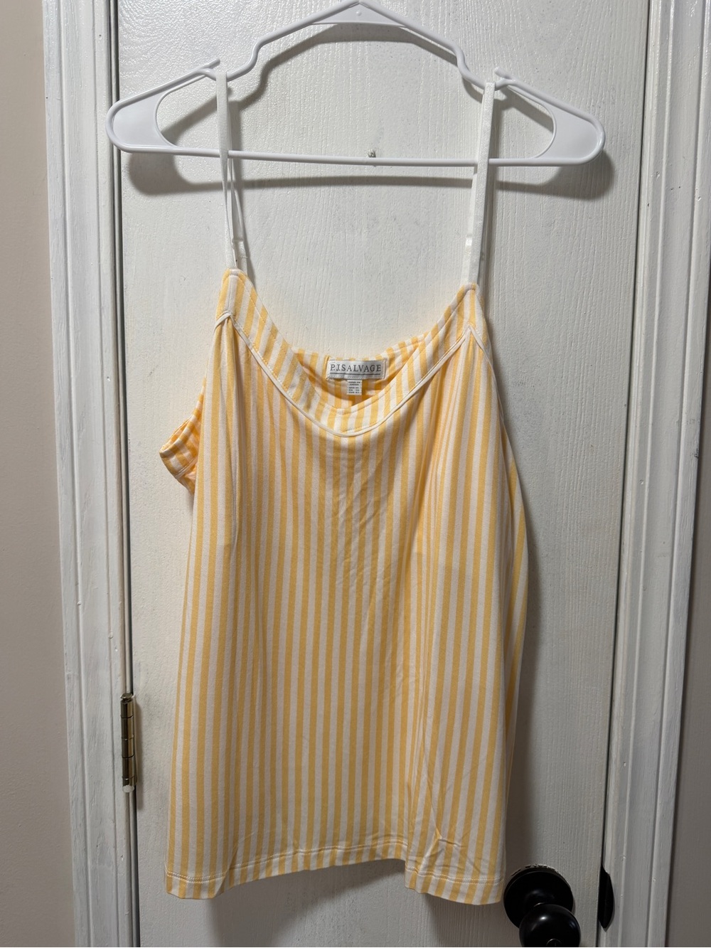 PJ Salvage Yellow Stripe Spaghetti Strap Tank Top. Built in bra